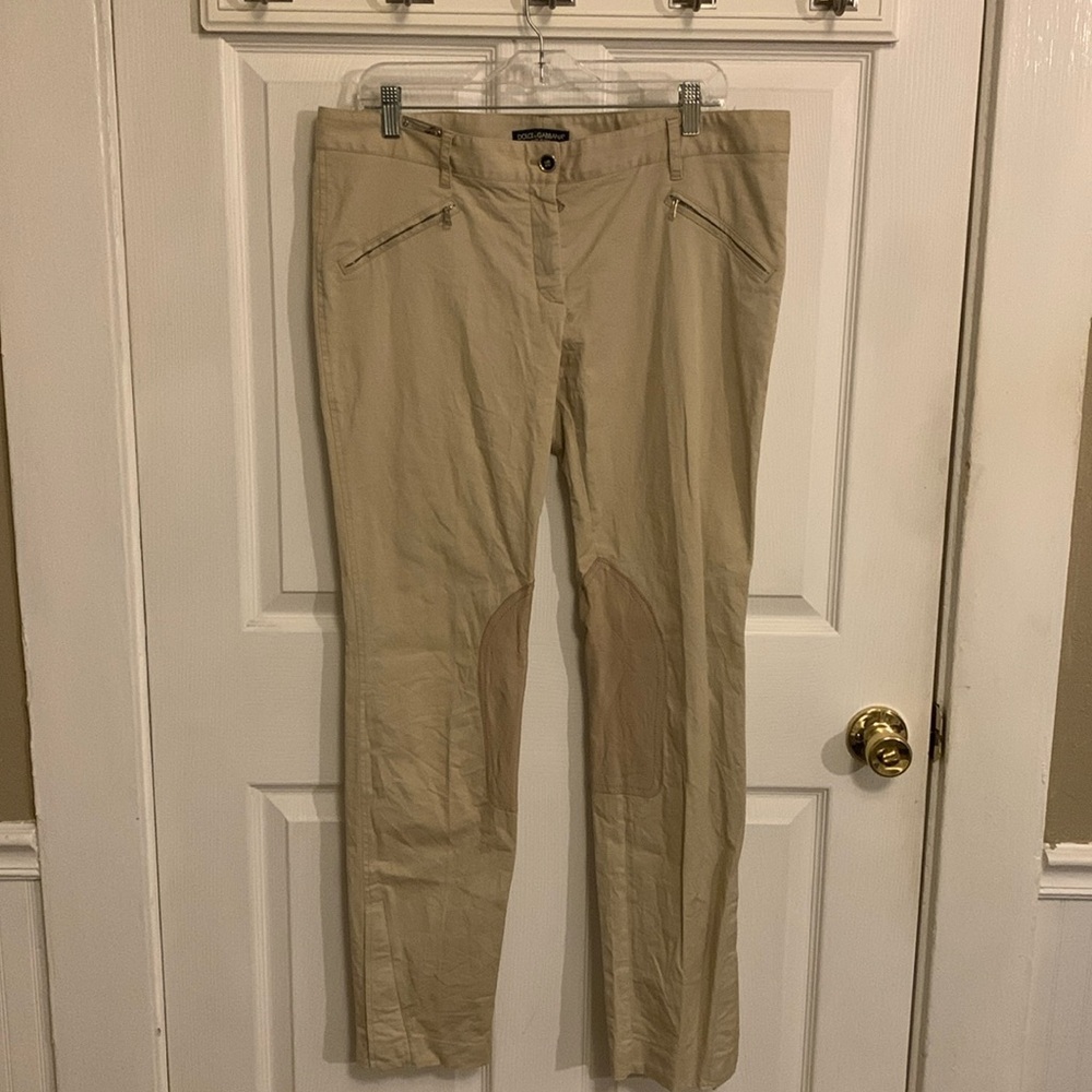 DOLCE & GABBANA Women Cotton Lambskin Straight Leg Riding Pants Beige Size 48